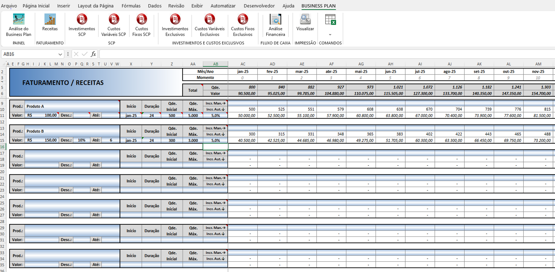 Captura de tela de Planilha de Análise de Negócios - Business Plan